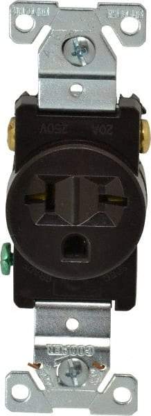 Cooper Wiring Devices - 250 VAC, 20 Amp, 6-20R NEMA Configuration, Brown, Industrial Grade, Self Grounding Single Receptacle - 1 Phase, 2 Poles, 3 Wire, Flush Mount, Chemical, Heat and Impact Resistant - USA Tool & Supply