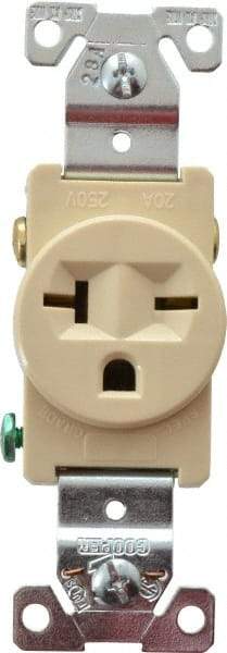Cooper Wiring Devices - 250 VAC, 20 Amp, 6-20R NEMA Configuration, Ivory, Industrial Grade, Self Grounding Single Receptacle - 1 Phase, 2 Poles, 3 Wire, Flush Mount, Chemical, Heat and Impact Resistant - USA Tool & Supply