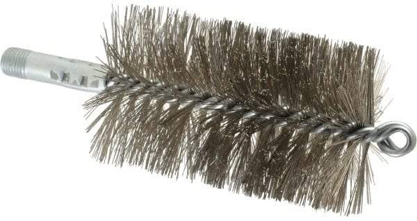 Schaefer Brush - 4-1/2" Brush Length, 2-3/4" Diam, Double Stem, Double Spiral Tube Brush - 7-1/4" Long, Stainless Steel, 1/4" NPSM Male Connection - USA Tool & Supply