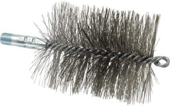 Schaefer Brush - 4-1/2" Brush Length, 3-3/4" Diam, Double Stem, Double Spiral Tube Brush - 7-1/4" Long, Stainless Steel, 1/4" NPSM Male Connection - USA Tool & Supply