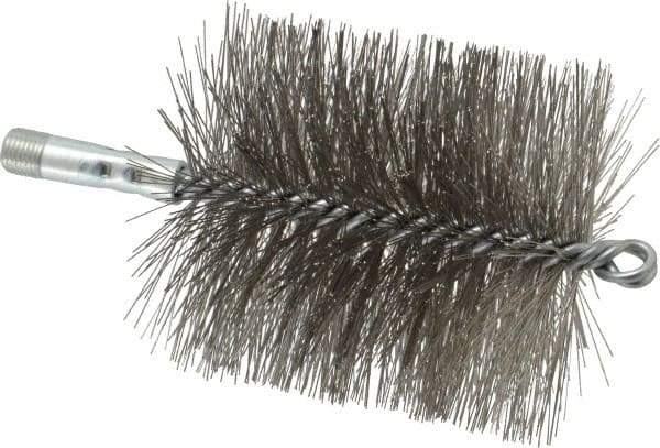 Schaefer Brush - 4-1/2" Brush Length, 4" Diam, Double Stem, Double Spiral Tube Brush - 7-1/4" Long, Stainless Steel, 1/4" NPSM Male Connection - USA Tool & Supply