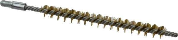 Schaefer Brush - 3" Brush Length, 5/16" Diam, Double Stem, Single Spiral Tube Brush - 4-1/2" Long, Brass, 8-32 Male Connection - USA Tool & Supply