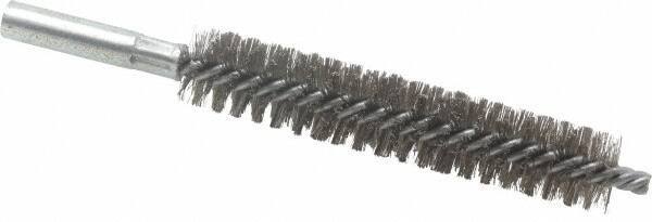 Schaefer Brush - 4" Brush Length, 13/16" Diam, Double Stem, Double Spiral Tube Brush - 6" Long, Stainless Steel, 12-24 Female Connection - USA Tool & Supply