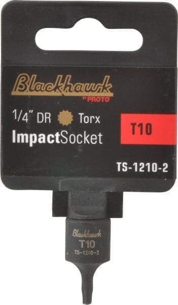 Blackhawk by Proto - 1/4" Drive, T10 Impact Torx Bit Socket - 1" OAL - USA Tool & Supply