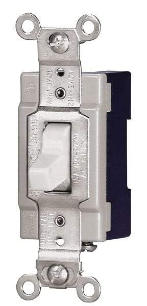 Cooper Wiring Devices - 4 Pole, 120 to 277 VAC, 15 Amp, Industrial Grade, Toggle, Wall and Dimmer Light Switch - 1.3 Inch Wide x 4.19 Inch High, Fluorescent - USA Tool & Supply