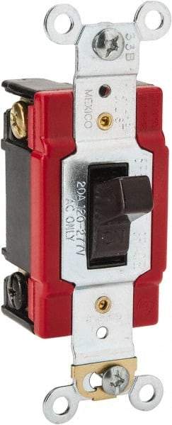 Cooper Wiring Devices - 1 Pole, 120 to 277 VAC, 20 Amp, Industrial Grade, Toggle, Wall and Dimmer Light Switch - 1.3 Inch Wide x 4.19 Inch High, Fluorescent - USA Tool & Supply