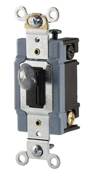 Cooper Wiring Devices - 3 Pole, 120 to 277 VAC, 15 Amp, Industrial Grade, Toggle, Wall and Dimmer Light Switch - 1.31 Inch Wide x 3.28 Inch High - USA Tool & Supply