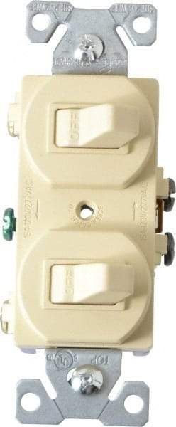 Cooper Wiring Devices - 1 Pole, 120/277 VAC, 15 Amp, Flush Mounted, Duplex Switch - NonNEMA Configuration, 2 Switch, Back Side Wiring, cULus Listed, NOM 426, RoHS Compliant Standard - USA Tool & Supply