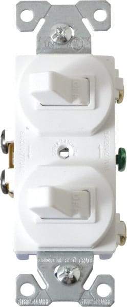 Cooper Wiring Devices - 1 Pole, 120/277 VAC, 15 Amp, Flush Mounted, Duplex Switch - NonNEMA Configuration, 2 Switch, Back Side Wiring, cULus Listed, NOM 426, RoHS Compliant Standard - USA Tool & Supply