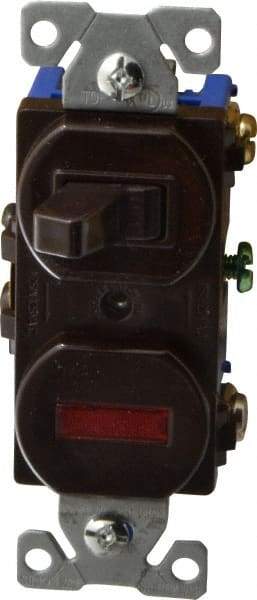 Cooper Wiring Devices - 1 Pole, 120 VAC, 15 Amp, Flush Mounted, Combination Switch with Pilot Light - NonNEMA Configuration, 1 Switch, Back Side Wiring, cULus Listed, RoHS Compliant Standard - USA Tool & Supply
