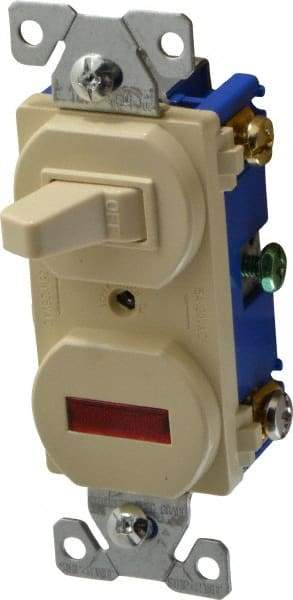 Cooper Wiring Devices - 2 Pole, 120 VAC, 15 Amp, Flush Mounted, Combination Switch with Pilot Light - 7-50 Configuration, 1 Switch, Back Side Wiring, cULus Listed, RoHS Compliant Standard - USA Tool & Supply