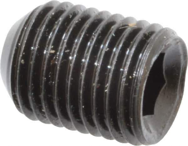 Made in USA - 3/8-24 UNF, 1/2" Length Under Head, Cup Point Set Screw - Grade 8 Alloy Steel, 3/16" Key - USA Tool & Supply