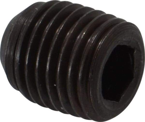 Made in USA - 7/16-20 UNF, 1/2" Length Under Head, Cup Point Set Screw - Grade 8 Alloy Steel, 7/32" Key - USA Tool & Supply