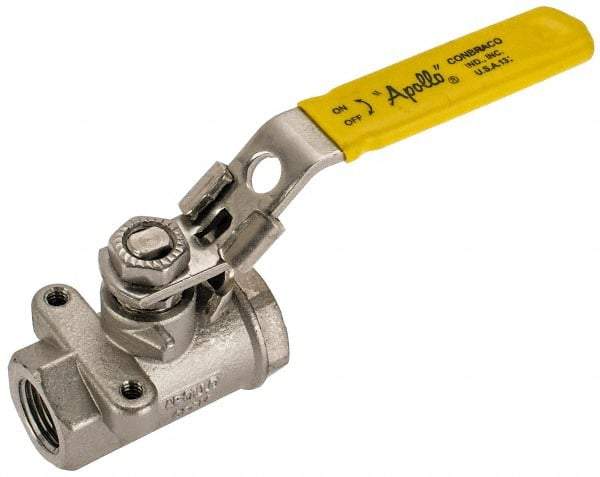 Apollo - 3/8" Pipe, Standard Port, Stainless Steel Standard Ball Valve - 2 Piece, NPT Ends, Locking Lever Handle, 600 WOG, 150 WSP - USA Tool & Supply