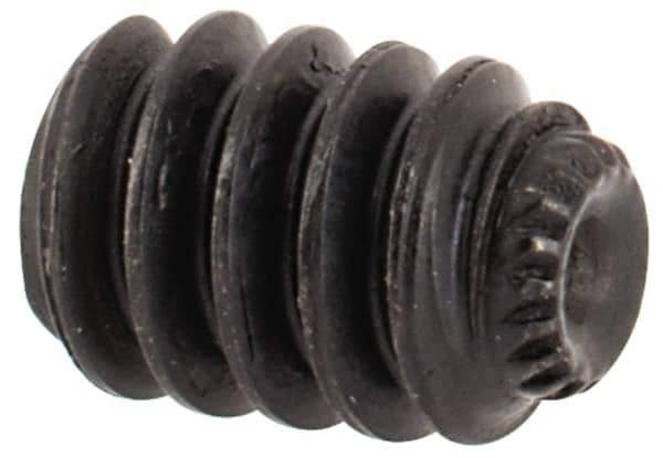 Made in USA - #6-32 UNC, 3/16" Length Under Head, Knurled Cup Point Set Screw - Grade 8 Alloy Steel, 1/16" Key - USA Tool & Supply