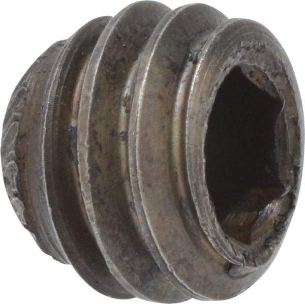 Made in USA - 5/16-18 UNC, 1/4" Length Under Head, Knurled Cup Point Set Screw - Grade 8 Alloy Steel, 5/32" Key - USA Tool & Supply