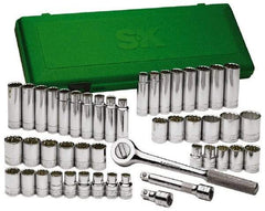 SK - 47 Piece 1/2" Drive Deep Well Socket Set - 6 Points, 1/2" to 1-1/2" (10mm to 24mm) Range, Inch/Metric Measurement Standard - USA Tool & Supply