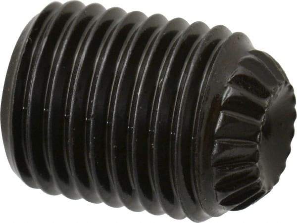 Made in USA - 3/8-24 UNF, 1/2" Length Under Head, Knurled Cup Point Set Screw - Grade 8 Alloy Steel, 3/16" Key - USA Tool & Supply