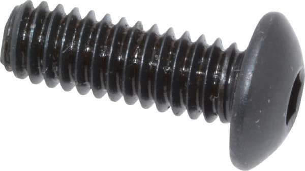 Made in USA - #8-32 UNC Hex Socket Drive, Button Screw - Alloy Steel, Black Oxide Finish, Fully Threaded, 1/2" Length Under Head - USA Tool & Supply