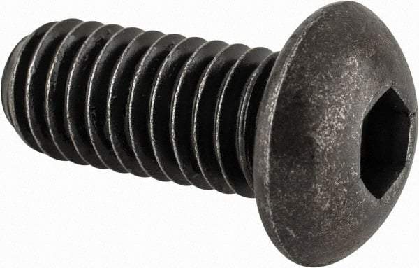 Made in USA - 3/8-16 UNC Hex Socket Drive, Button Screw - Alloy Steel, Black Oxide Finish, Fully Threaded, 7/8" Length Under Head - USA Tool & Supply