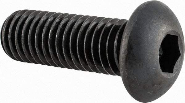 Made in USA - 1/2-13 UNC Hex Socket Drive, Button Screw - Alloy Steel, Black Oxide Finish, Fully Threaded, 1-1/2" Length Under Head - USA Tool & Supply