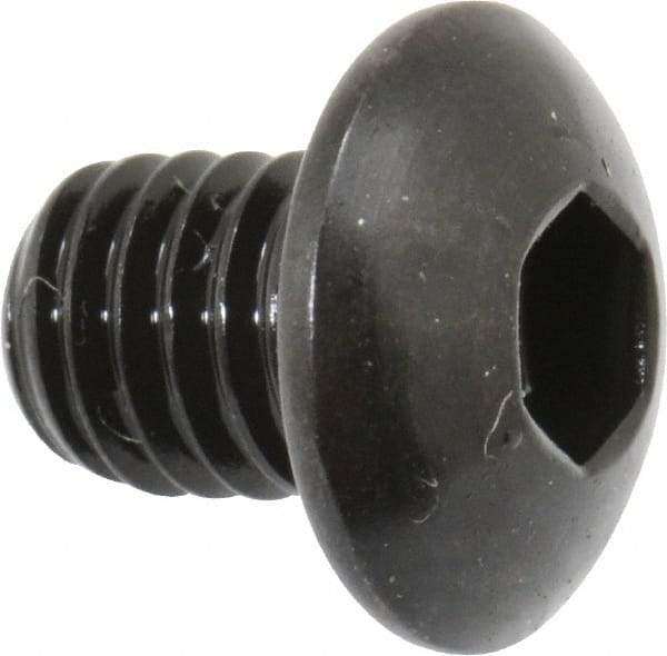 Made in USA - #10-32 UNF Hex Socket Drive, Button Screw - Alloy Steel, Black Oxide Finish, Fully Threaded, 1/4" Length Under Head - USA Tool & Supply