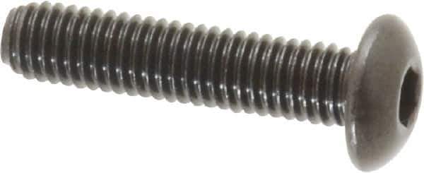 Made in USA - #10-32 UNF Hex Socket Drive, Button Screw - Alloy Steel, Black Oxide Finish, Fully Threaded, 7/8" Length Under Head - USA Tool & Supply