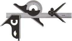 SPI - 4 Piece, 24" Combination Square Set - 1/100, 1/32, 1/50 & 1/64" (16R) Graduation, Hardened Steel Blade, Cast Iron Center, Protractor & Square Head - USA Tool & Supply