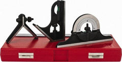 SPI - 4 Piece, 12" Combination Square Set - 1/16, 1/32, 1/64 & 1/8" (4R) Graduation, Hardened Steel Blade, Cast Iron Center, Protractor & Square Head - USA Tool & Supply