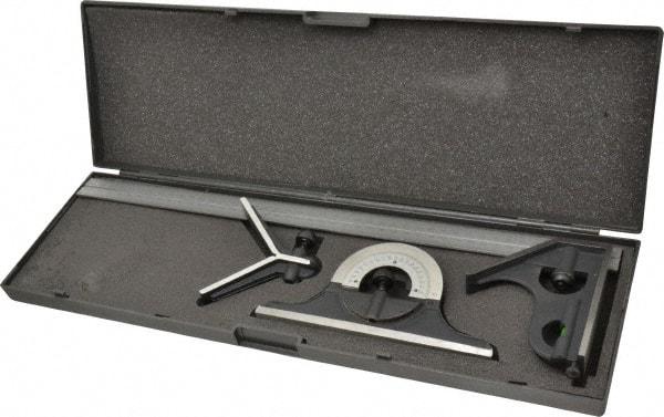 SPI - 4 Piece, 18" Combination Square Set - 1/32 & 1/64" (English/Metric) Graduation, Hardened Steel Blade, Cast Iron Center, Protractor & Square Head - USA Tool & Supply