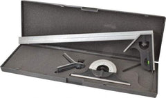 SPI - 4 Piece, 18" Combination Square Set - 1/100, 1/32, 1/50 & 1/64" (16R) Graduation, Hardened Steel Blade, Cast Iron Center, Protractor & Square Head - USA Tool & Supply
