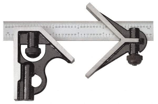 SPI - 3 Piece, 6" Combination Square Set - 1/32 & 1/64" (English/Metric) Graduation, Hardened Steel Blade, Cast Iron Center & Square Head - USA Tool & Supply