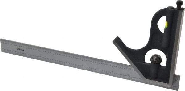 SPI - 2 Piece, 12" Combination Square Set - 1/32 & 1/64" (English/Metric) Graduation, Hardened Steel Blade, Cast Iron Square Head - USA Tool & Supply