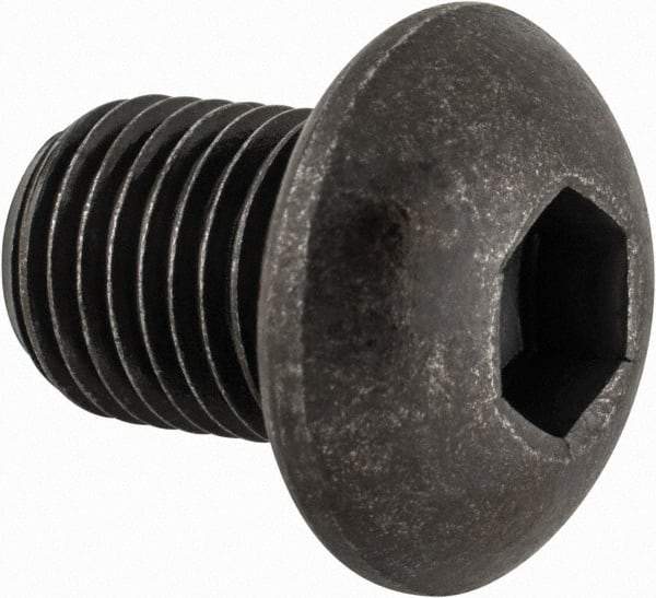 Made in USA - 3/8-24 UNF Hex Socket Drive, Button Screw - Alloy Steel, Black Oxide Finish, Fully Threaded, 1/2" Length Under Head - USA Tool & Supply