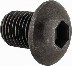 Made in USA - 3/8-24 UNF Hex Socket Drive, Button Screw - Alloy Steel, Black Oxide Finish, Fully Threaded, 1/2" Length Under Head - USA Tool & Supply