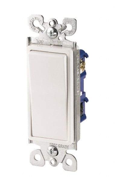 Cooper Wiring Devices - 3 Pole, 120 to 277 VAC, 15 Amp, Commercial Grade, Rocker, Wall and Dimmer Light Switch - 1.44 Inch Wide x 4.19 Inch High, Fluorescent - USA Tool & Supply