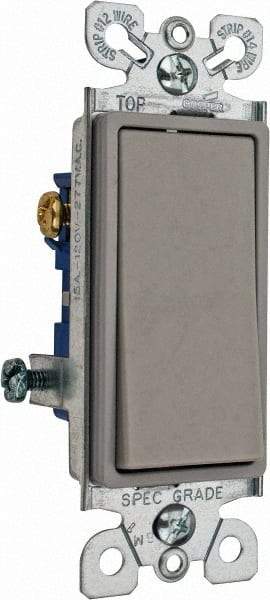 Cooper Wiring Devices - 3 Pole, 120 to 277 VAC, 15 Amp, Commercial Grade, Rocker, Wall and Dimmer Light Switch - 1.44 Inch Wide x 4.19 Inch High, Fluorescent - USA Tool & Supply