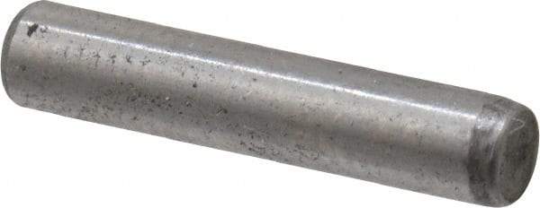 Made in USA - 1/8" Diam x 5/8" Pin Length Grade 8 Alloy Steel Standard Dowel Pin - Bright Finish, C 47-58 & C 60 (Surface) Hardness, 1,840 Lb (Single Shear), 3,680 Lb (Double Shear) Breaking Strength, 1 Beveled & 1 Rounded End - USA Tool & Supply