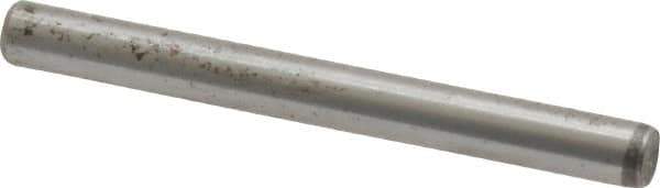 Made in USA - 1/8" Diam x 1-1/4" Pin Length Grade 8 Alloy Steel Standard Dowel Pin - Bright Finish, C 47-58 & C 60 (Surface) Hardness, 1,840 Lb (Single Shear), 3,680 Lb (Double Shear) Breaking Strength, 1 Beveled & 1 Rounded End - USA Tool & Supply