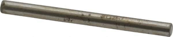 Made in USA - 1/8" Diam x 1-1/2" Pin Length Grade 8 Alloy Steel Standard Dowel Pin - Bright Finish, C 47-58 & C 60 (Surface) Hardness, 1,840 Lb (Single Shear), 3,680 Lb (Double Shear) Breaking Strength, 1 Beveled & 1 Rounded End - USA Tool & Supply