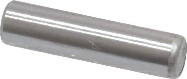 Made in USA - 3/16" Diam x 3/4" Pin Length Grade 8 Alloy Steel Standard Dowel Pin - Bright Finish, C 47-58 & C 60 (Surface) Hardness, 4,150 Lb (Single Shear), 8,300 Lb (Double Shear) Breaking Strength, 1 Beveled & 1 Rounded End - USA Tool & Supply