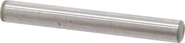 Made in USA - 3/16" Diam x 1-1/2" Pin Length Grade 8 Alloy Steel Standard Dowel Pin - Bright Finish, C 47-58 & C 60 (Surface) Hardness, 4,150 Lb (Single Shear), 8,300 Lb (Double Shear) Breaking Strength, 1 Beveled & 1 Rounded End - USA Tool & Supply