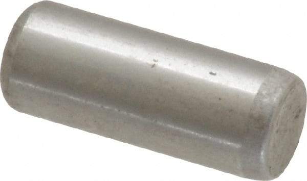 Made in USA - 1/4" Diam x 5/8" Pin Length Grade 8 Alloy Steel Standard Dowel Pin - Bright Finish, C 47-58 & C 60 (Surface) Hardness, 14,720 Lb (Double Shear), 7,360 Lb (Single Shear) Breaking Strength, 1 Beveled & 1 Rounded End - USA Tool & Supply