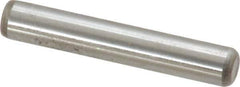 Made in USA - 1/4" Diam x 1-1/2" Pin Length Grade 8 Alloy Steel Standard Dowel Pin - Bright Finish, C 47-58 & C 60 (Surface) Hardness, 14,720 Lb (Double Shear), 7,360 Lb (Single Shear) Breaking Strength, 1 Beveled & 1 Rounded End - USA Tool & Supply