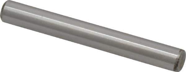Made in USA - 1/4" Diam x 2" Pin Length Grade 8 Alloy Steel Standard Dowel Pin - Bright Finish, C 47-58 & C 60 (Surface) Hardness, 14,720 Lb (Double Shear), 7,360 Lb (Single Shear) Breaking Strength, 1 Beveled & 1 Rounded End - USA Tool & Supply