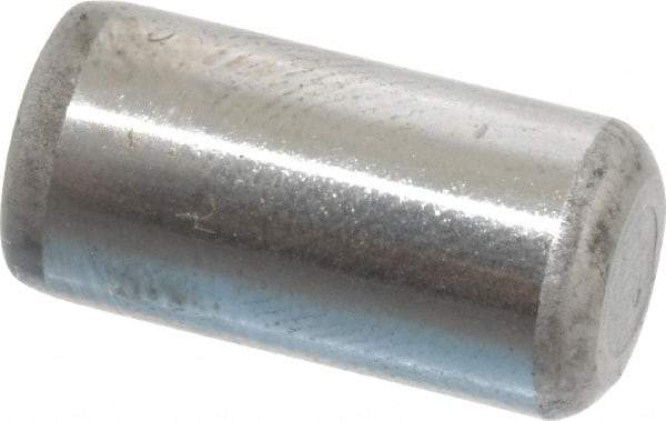 Made in USA - 5/16" Diam x 5/8" Pin Length Grade 8 Alloy Steel Standard Dowel Pin - Bright Finish, C 47-58 & C 60 (Surface) Hardness, 11,500 Lb (Single Shear), 23,000 Lb (Double Shear) Breaking Strength, 1 Beveled & 1 Rounded End - USA Tool & Supply