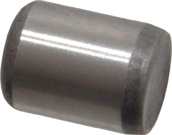 Made in USA - 3/8" Diam x 1/2" Pin Length Grade 8 Alloy Steel Standard Dowel Pin - Bright Finish, C 47-58 & C 60 (Surface) Hardness, 16,550 Lb (Single Shear), 33,100 Lb (Double Shear) Breaking Strength, 1 Beveled & 1 Rounded End - USA Tool & Supply