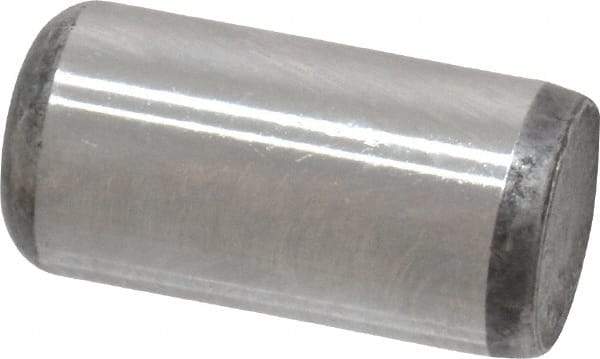 Made in USA - 3/8" Diam x 3/4" Pin Length Grade 8 Alloy Steel Standard Dowel Pin - Bright Finish, C 47-58 & C 60 (Surface) Hardness, 16,550 Lb (Single Shear), 33,100 Lb (Double Shear) Breaking Strength, 1 Beveled & 1 Rounded End - USA Tool & Supply