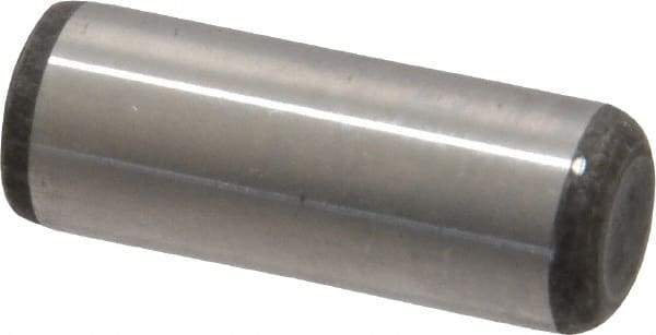 Made in USA - 3/8" Diam x 1" Pin Length Grade 8 Alloy Steel Standard Dowel Pin - Bright Finish, C 47-58 & C 60 (Surface) Hardness, 16,550 Lb (Single Shear), 33,100 Lb (Double Shear) Breaking Strength, 1 Beveled & 1 Rounded End - USA Tool & Supply