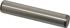 Made in USA - 3/8" Diam x 2" Pin Length Grade 8 Alloy Steel Standard Dowel Pin - Bright Finish, C 47-58 & C 60 (Surface) Hardness, 16,550 Lb (Single Shear), 33,100 Lb (Double Shear) Breaking Strength, 1 Beveled & 1 Rounded End - USA Tool & Supply